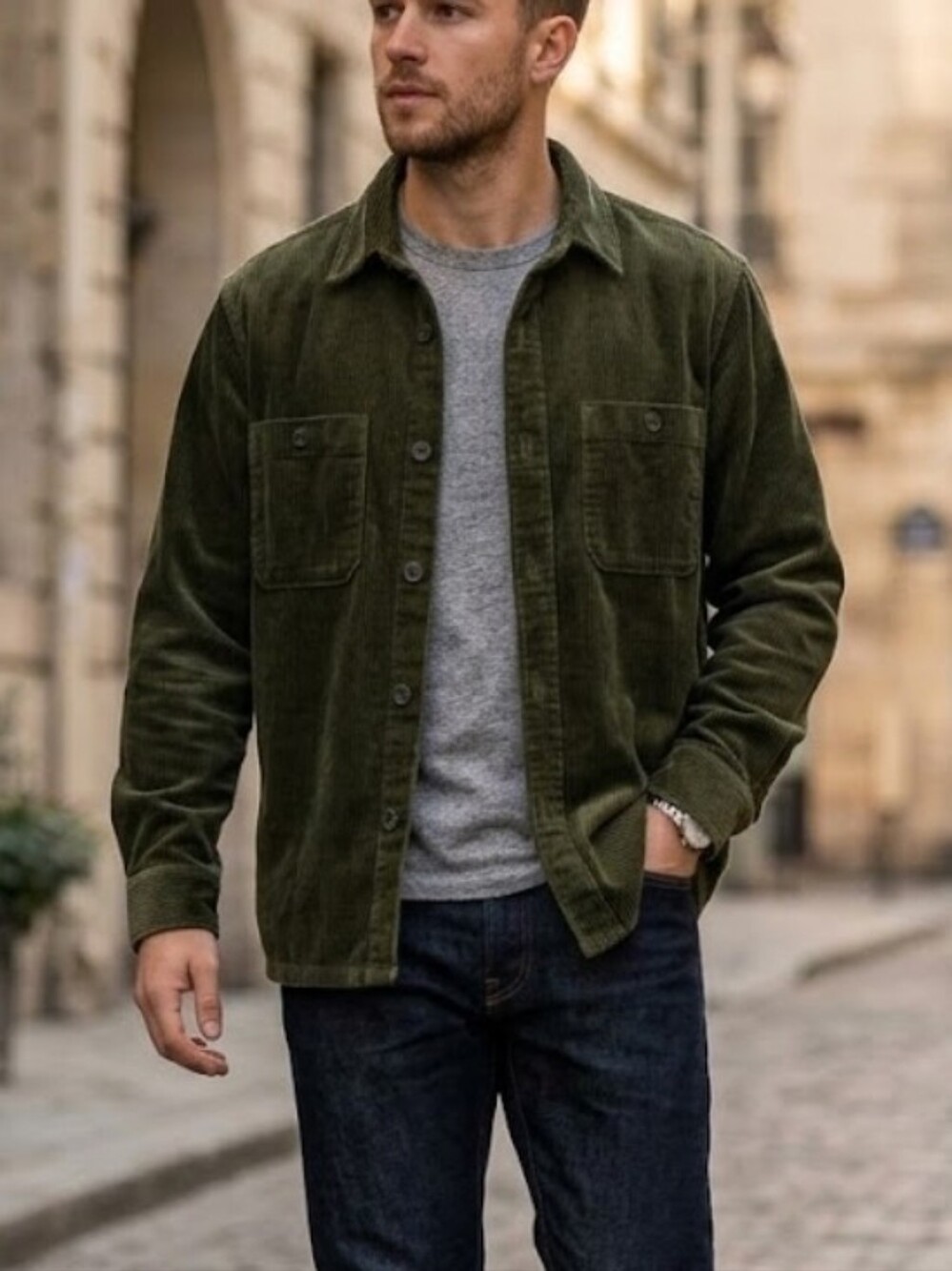 Uniqlo Men's Corduroy Long Sleeve Overshirt in Olive size Medium